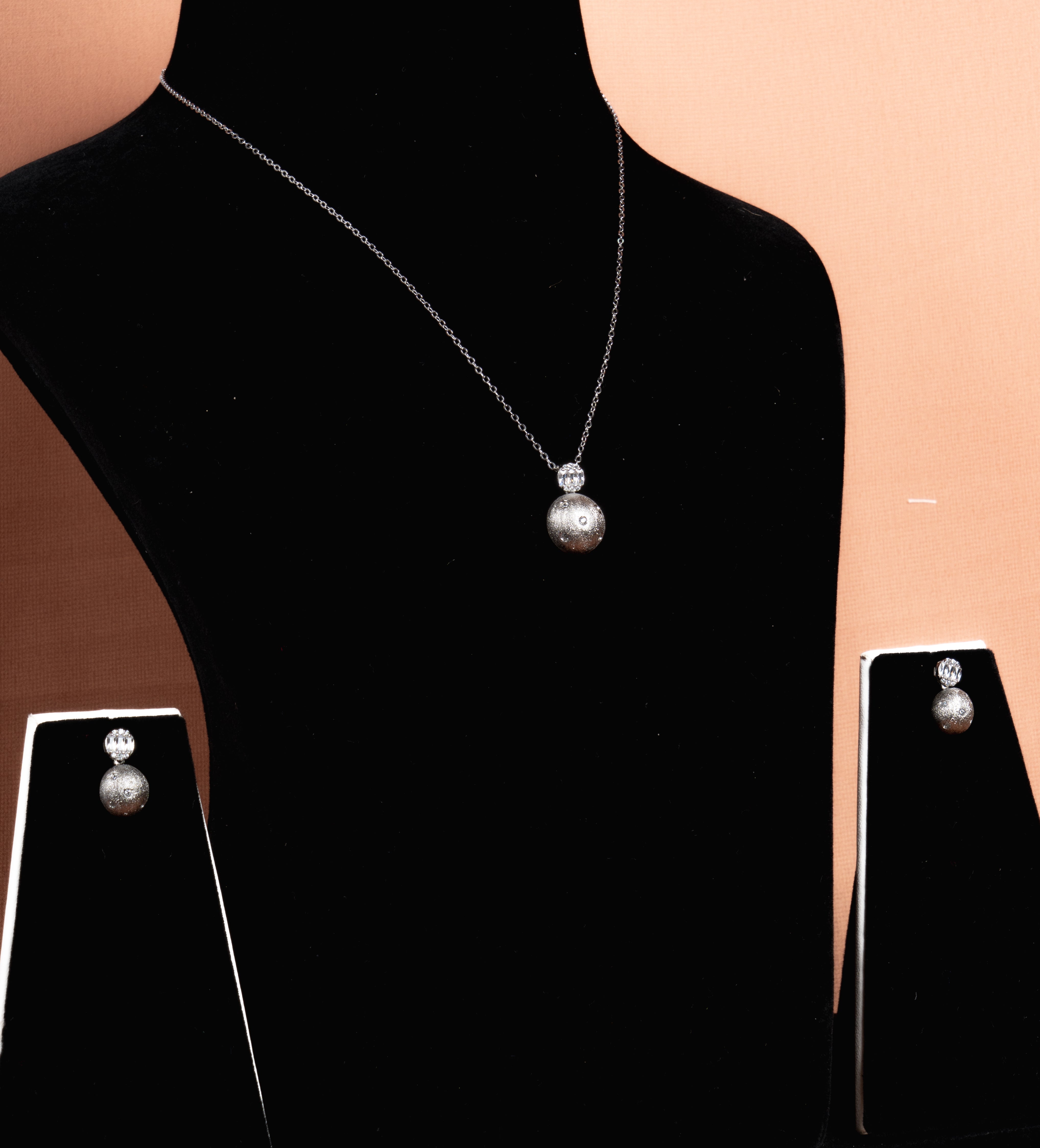 Celestial Silver Sphere Necklace and Earrings Set