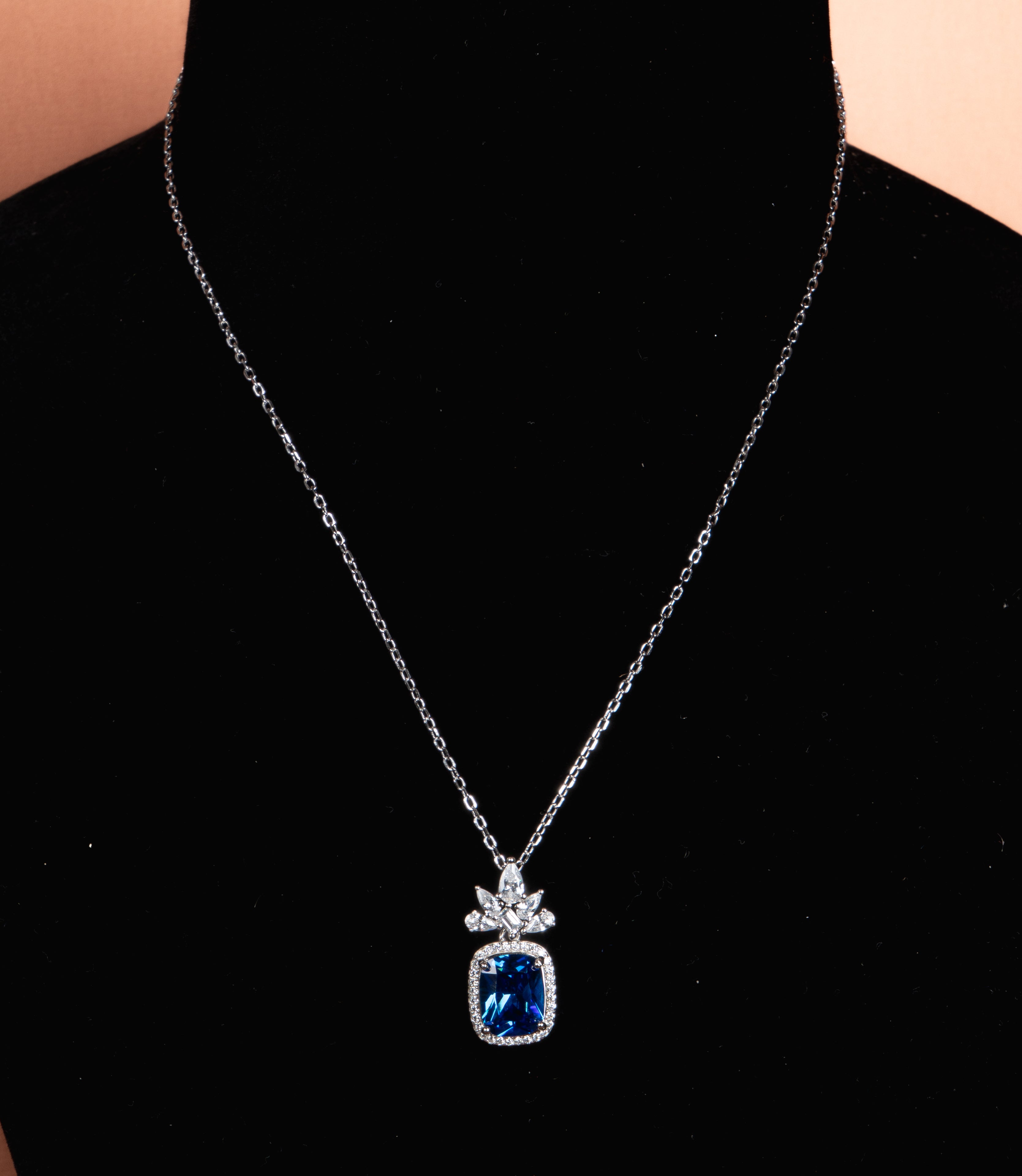 Royal Sapphire Bloom Pendant Necklace