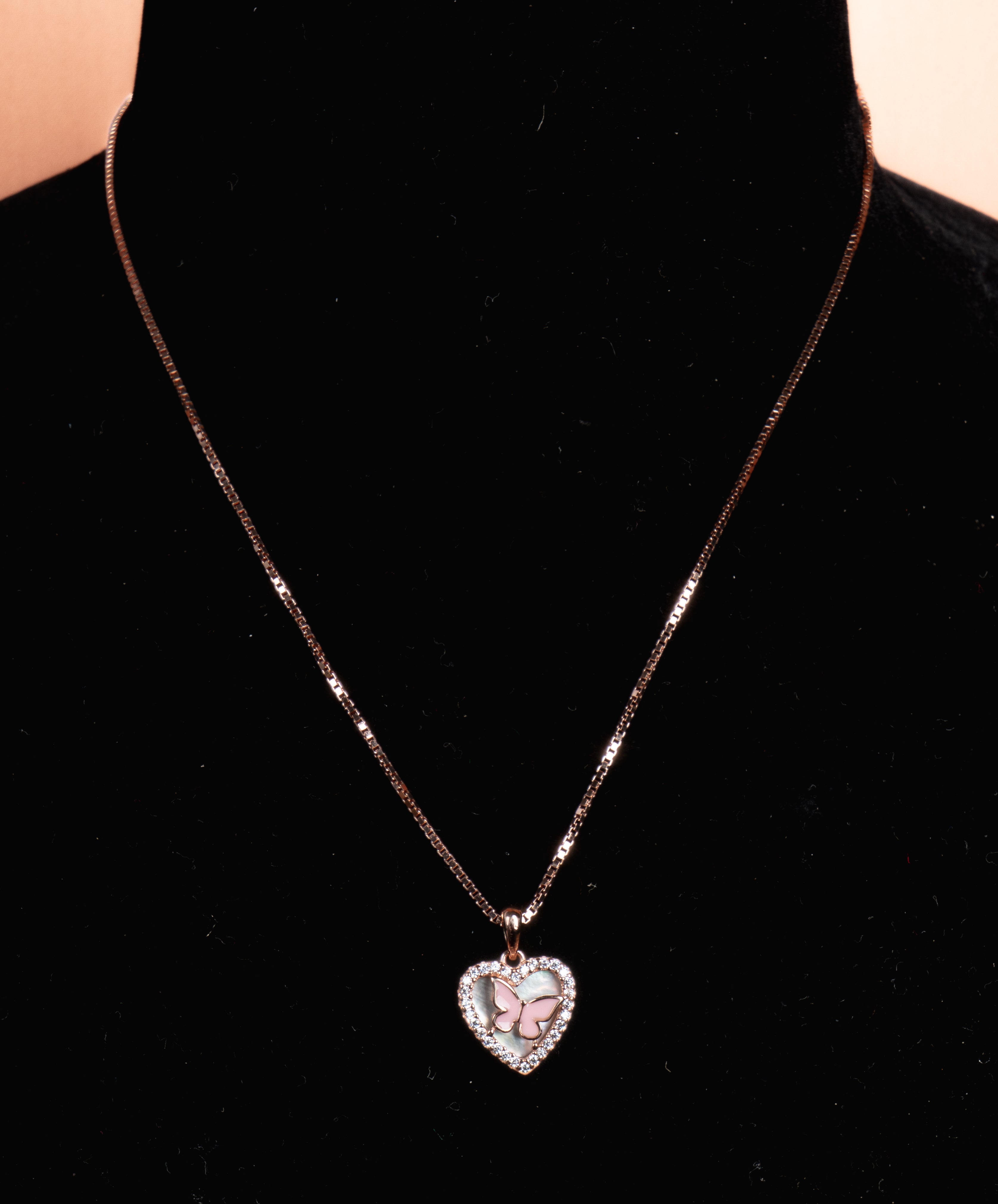 Blush Butterfly Heart Pendant Necklace