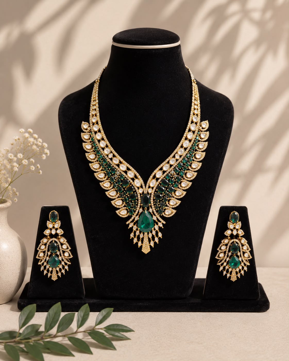 Green Gemstone Bridal Necklace Set